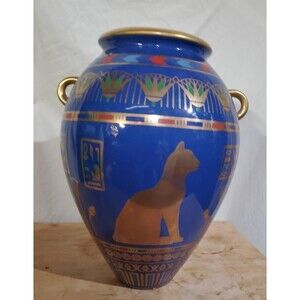 Franklin Mint Golden Vase of Bast Roushdy Iskander Garas 1987 24K Egyptian Cat